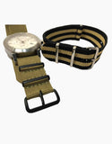 BOND NYLON N.A.T.O Gold-Beige and Black Watch Straps by LUX