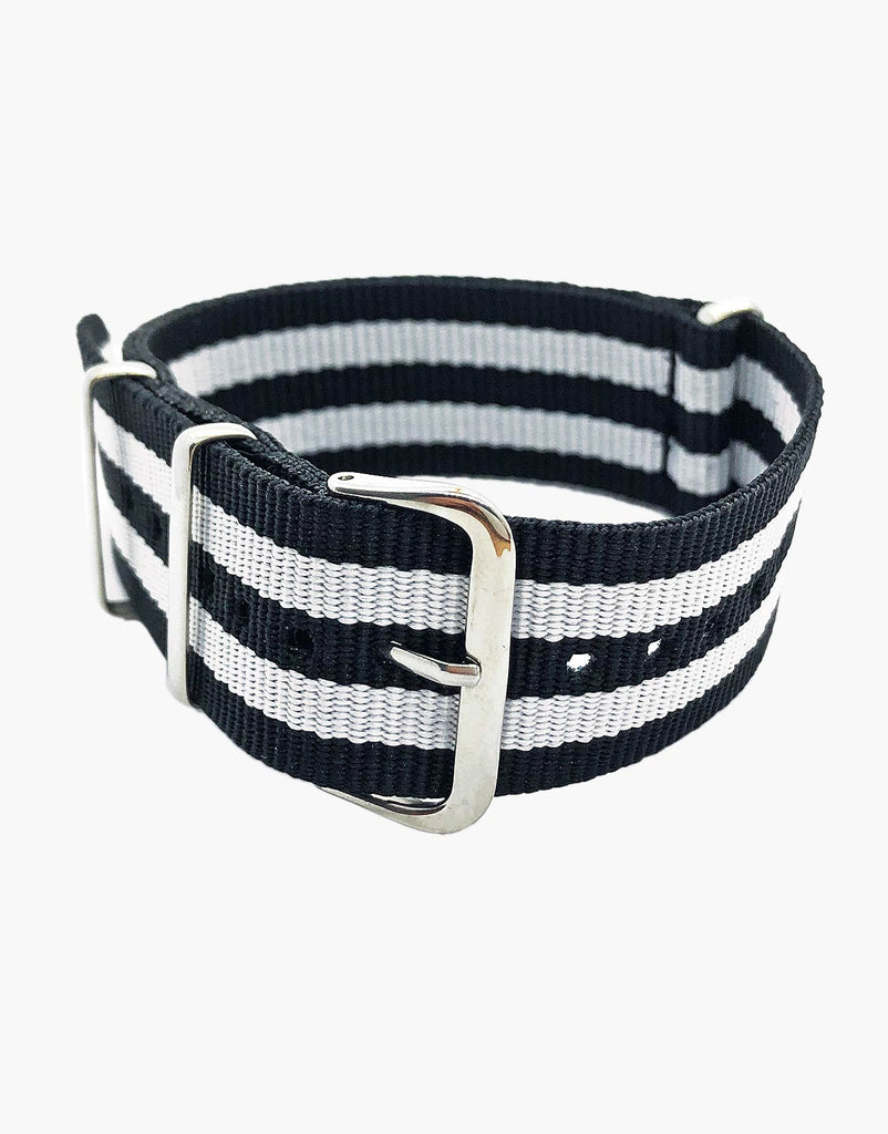 BOND Nylon N.A.T.O Style Black and White Watch Bands by LUX LUX