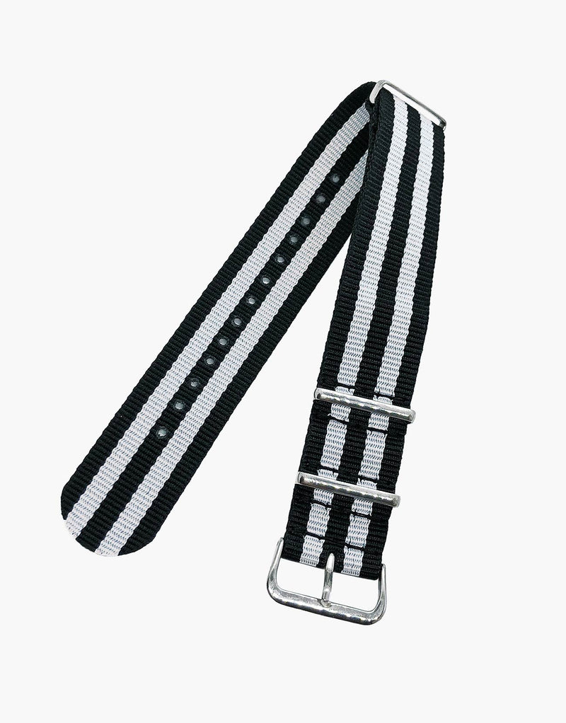BOND Nylon N.A.T.O Style Black and White Watch Bands by LUX LUX
