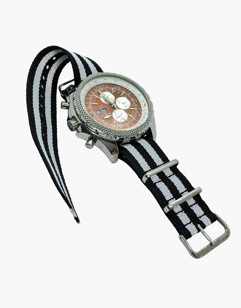 BOND Nylon N.A.T.O Style Black and White Watch Bands by LUX LUX