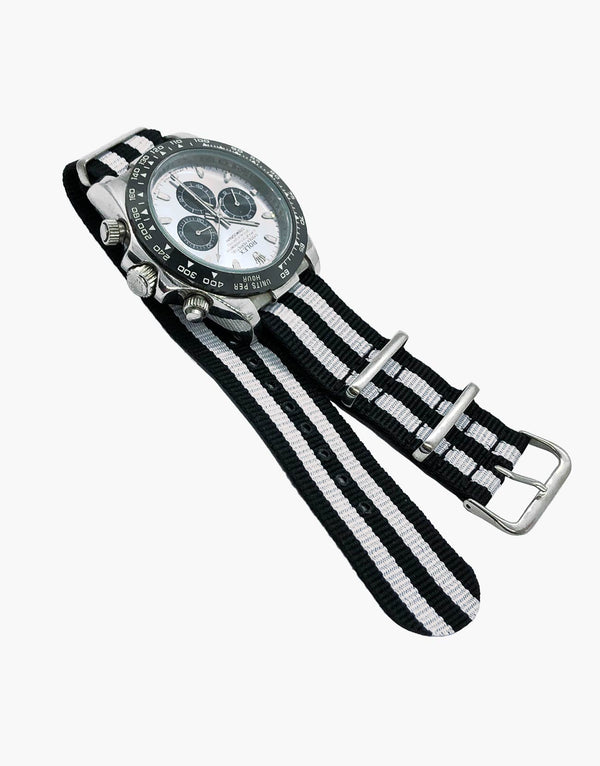 BOND Nylon N.A.T.O Style Black and White Watch Bands by LUX LUX