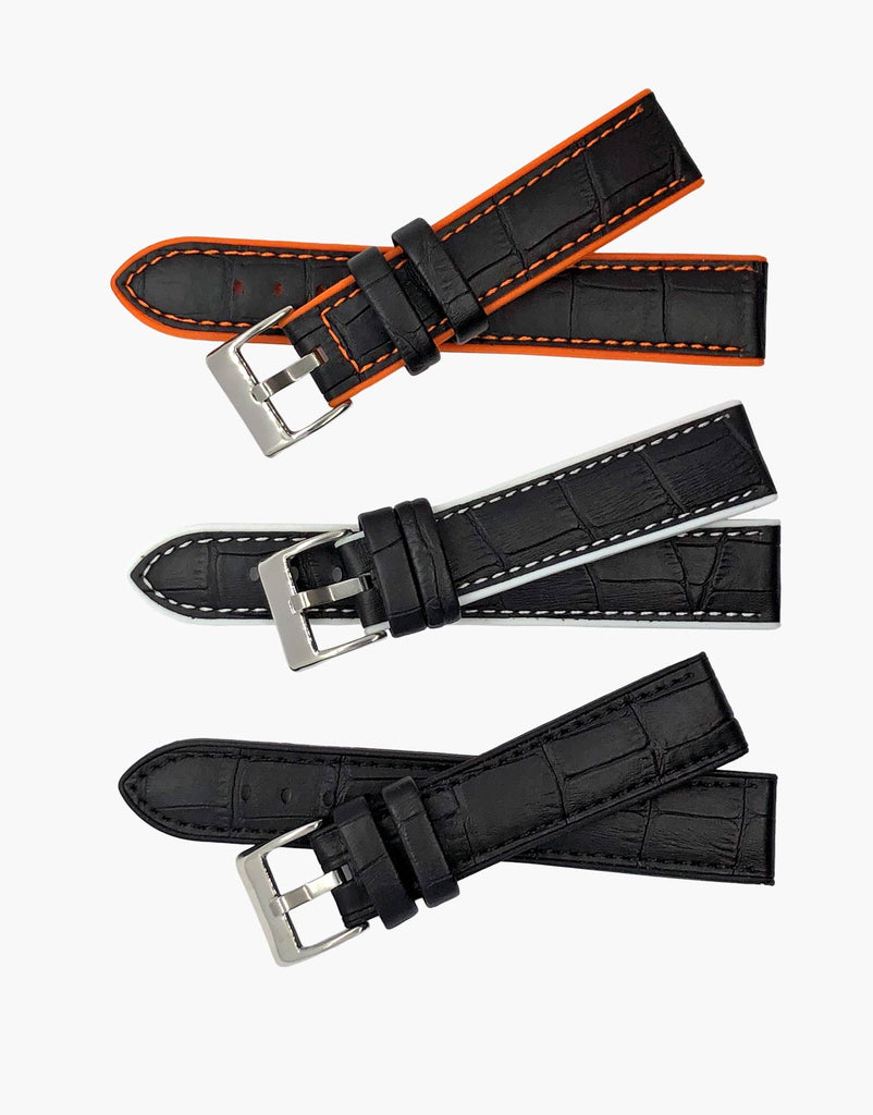 orange-black-white-Black-Alligator-Calf-Leather-and-High-Silicone-Hybrid-watch-bands-top