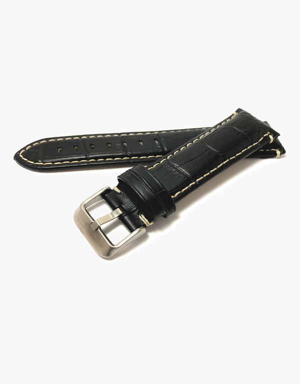 LUX Black Leather Alligator Grain padded Watch Bands LUX