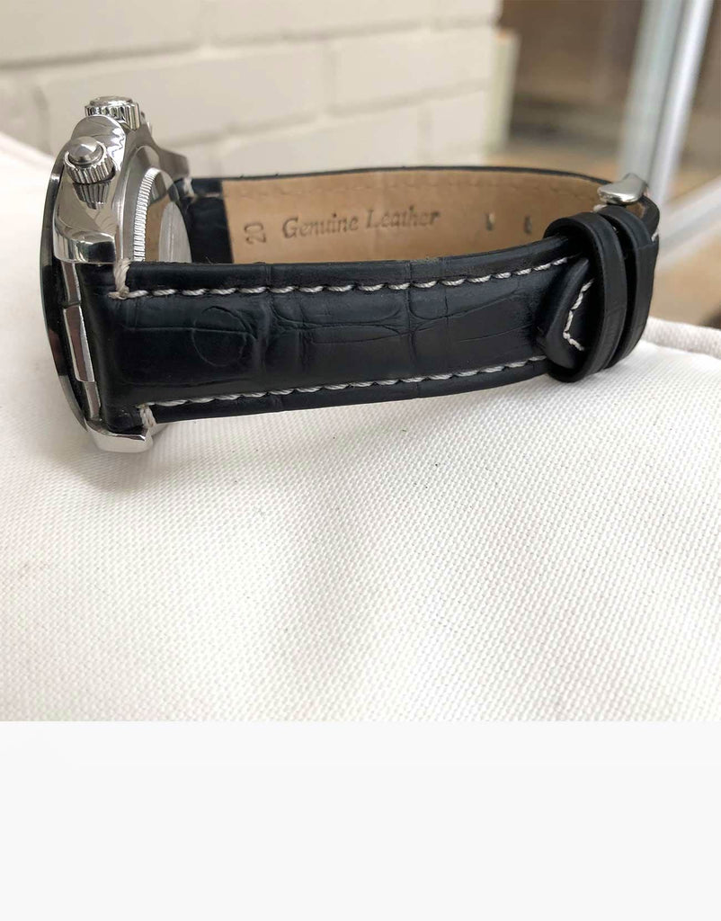 LUX Black Leather Alligator Grain padded Watch Bands LUX
