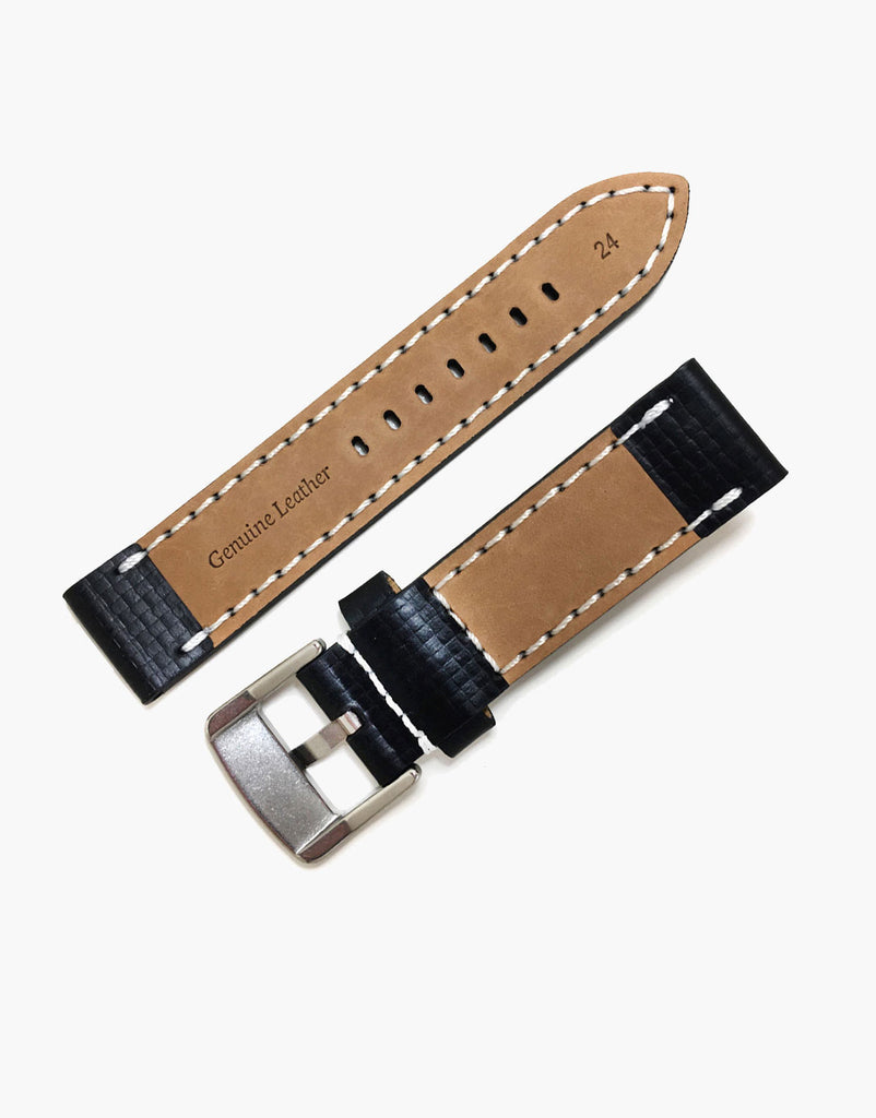 Black Leather Carbon Fiber Embossed Watch Bands White stitching by LUX LUX