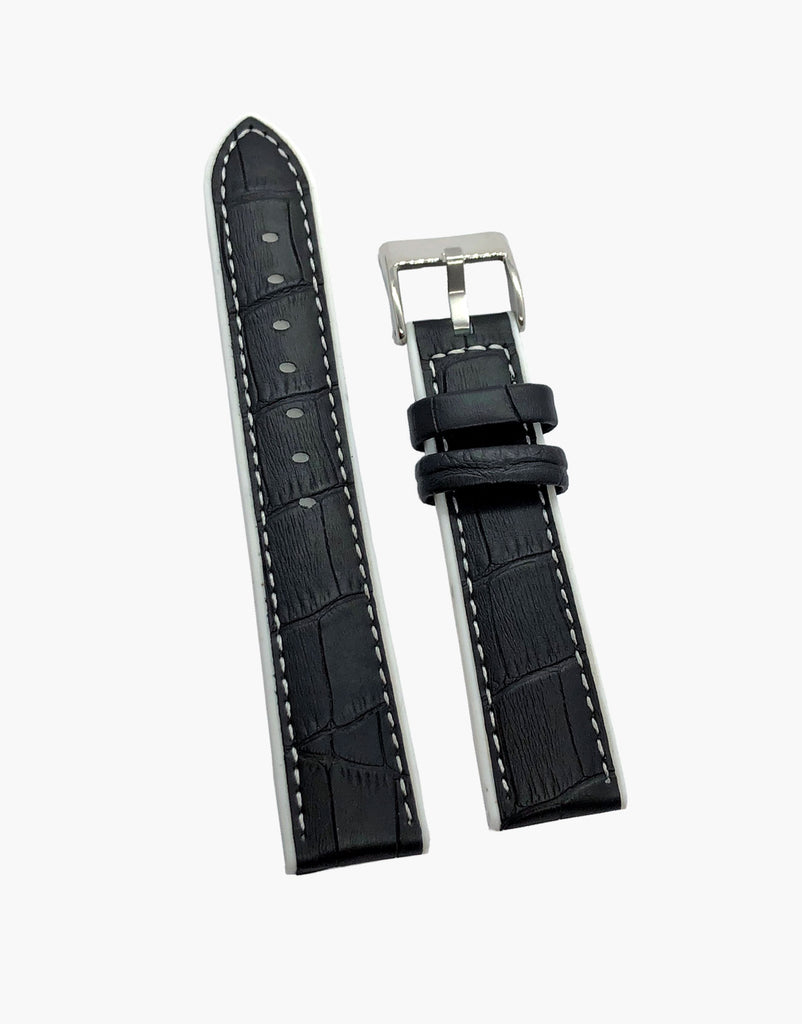 Black-Alligator-Calf-Leather-and-white-High-Silicone-watch-bands-straps-top