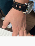 Calf Leather Black Watch Strap with Orange Stitching - LUX Grand Prix Rally LUX