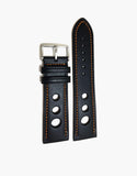 Calf Leather Black Watch Strap with Orange Stitching - LUX Grand Prix Rally LUX