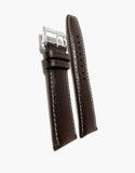 LUX Dark Brown Leather Buffalo Grain Padded Shiny Watch Band White Stitching