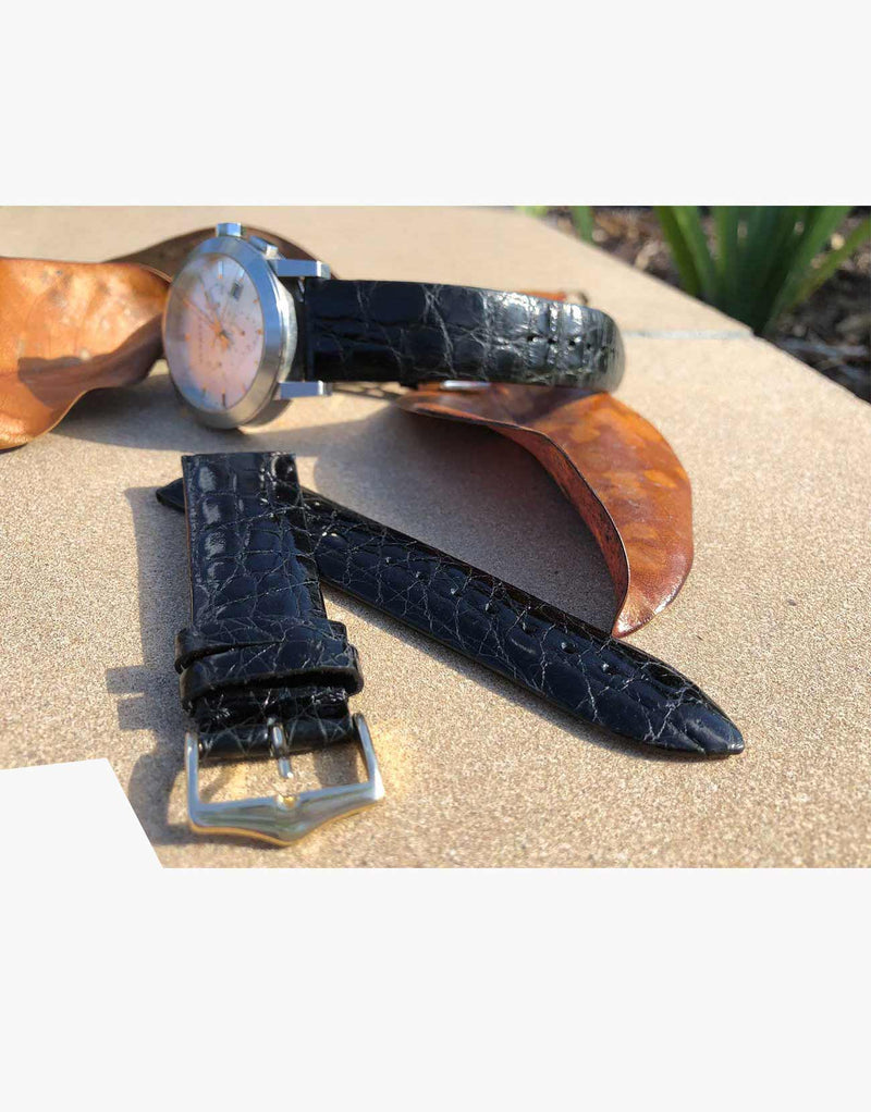 Genuine Crocodile Black Shine Exotic Skin Watch Bands by LUX LUX