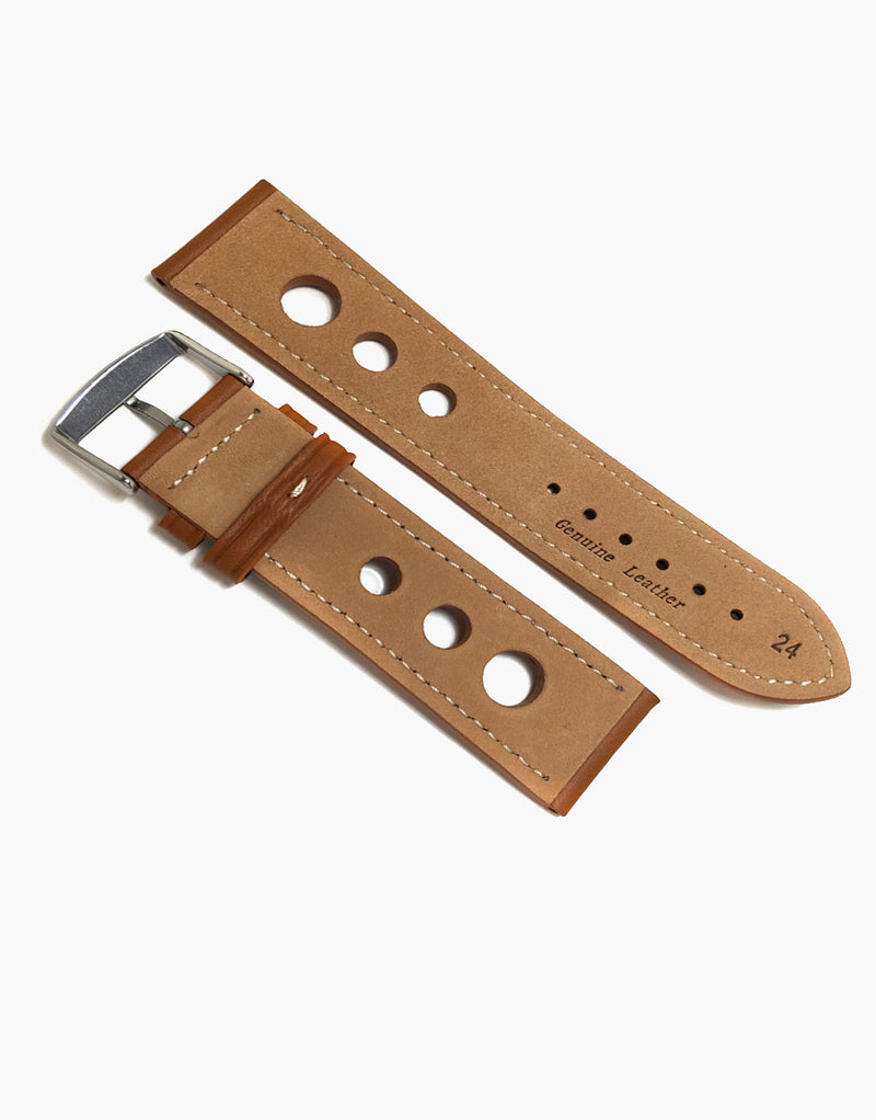 LUX Grand Prix Rally  Vintage Leather Watch Bands Tan with Cream Stitching LUX