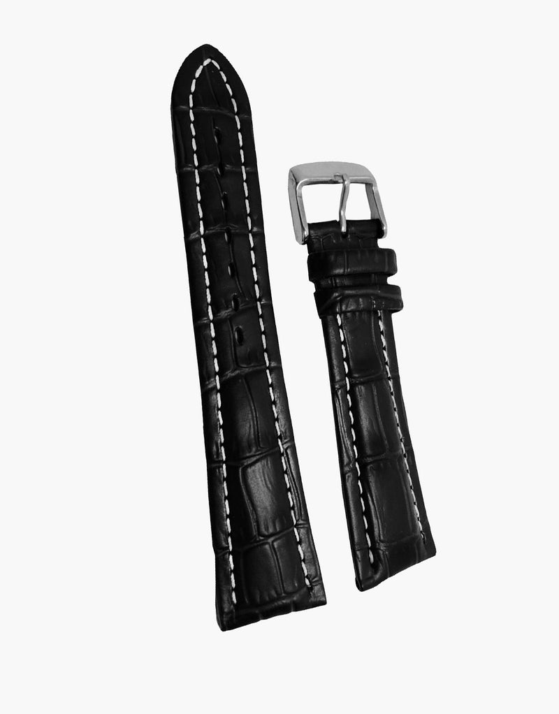 Black Hadley-Roma MS895 Alligator Grain Leather Watch Band-Water Resistant Hadley-Roma