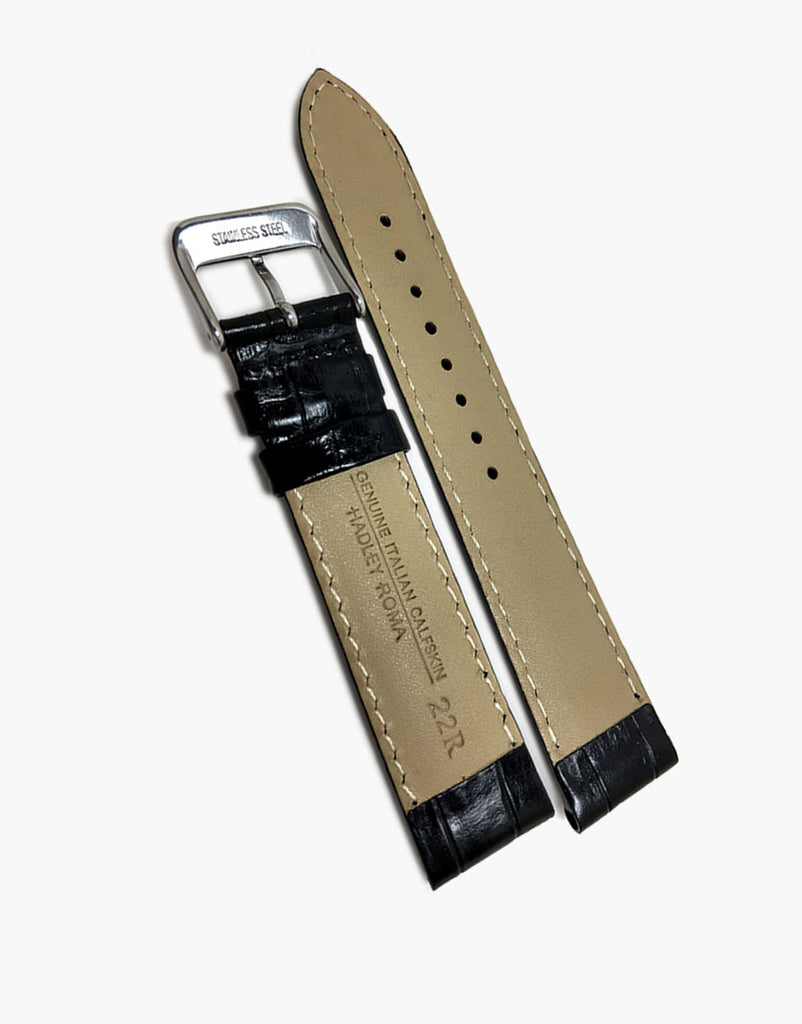 Hadley-Roma MS853 Black Italian Calf Skin Leather Alligator Grain Watch Straps Hadley-Roma