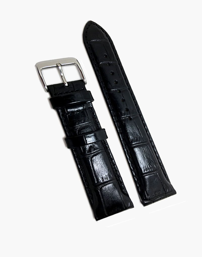 Hadley-Roma MS853 Black Italian Calf Skin Leather Alligator Grain Watch Straps Hadley-Roma