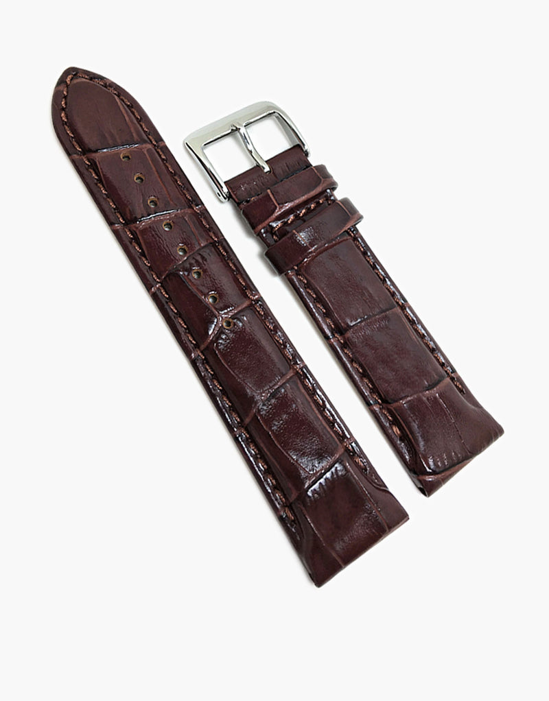 Hadley-Roma MS853 Dark Brown Italian Calf Skin Leather Alligator Grain Watch Straps Hadley-Roma