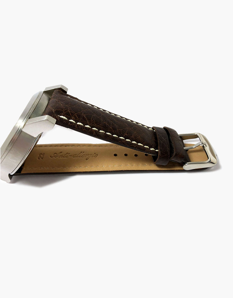 LUX Italian Brown Buffalo Milano Padded Watch Band W/white Stitching LUX