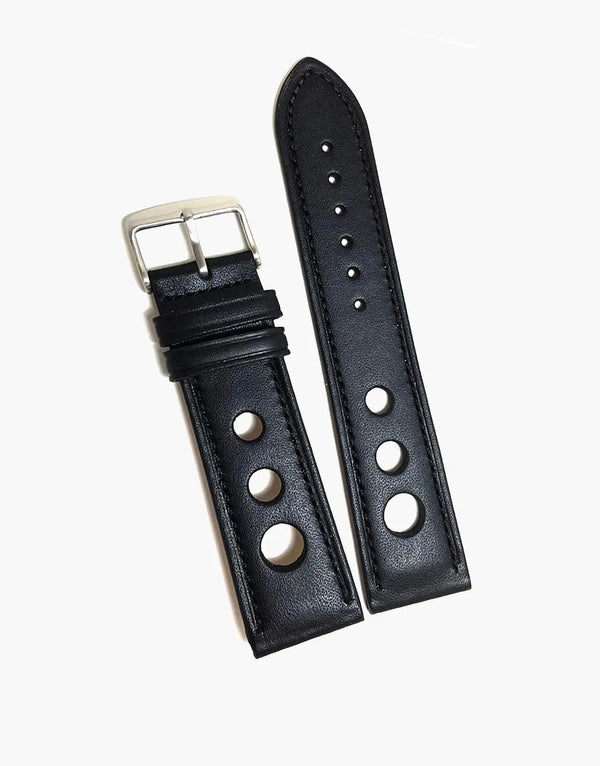 LUX Grand Prix Rally  Calf Leather Strap Black with Black Stitching LUX