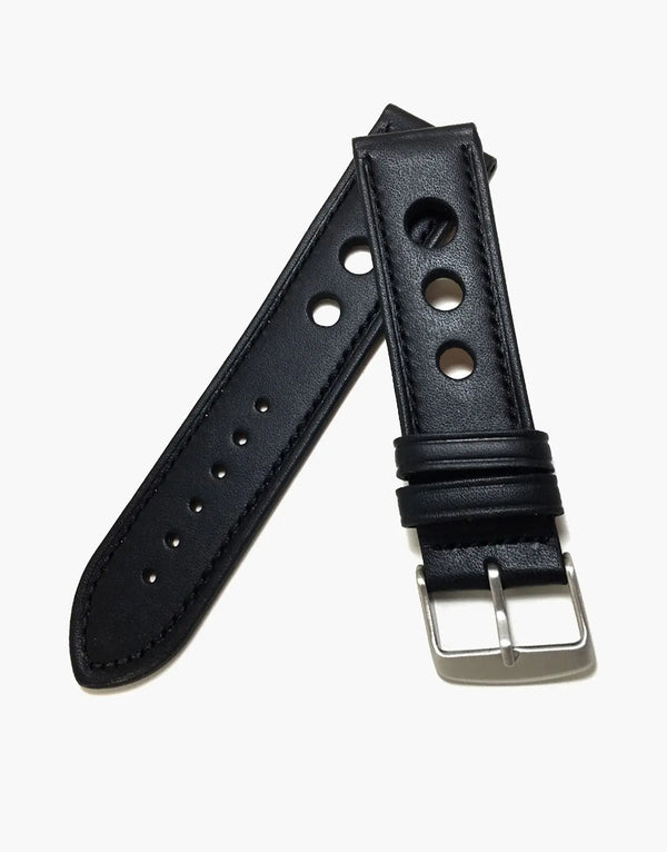 LUX Grand Prix Rally  Calf Leather Strap Black with Black Stitching LUX