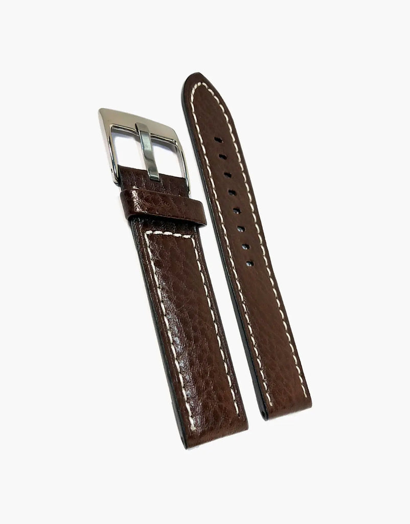 LUX Panerai Style Flat Buffalo Leather Brown Watch Straps White Stitching LUX
