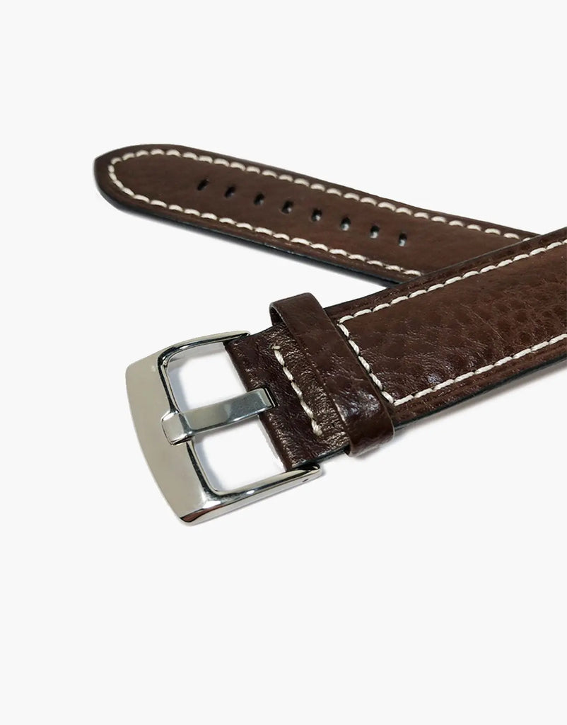 LUX Panerai Style Flat Buffalo Leather Brown Watch Straps White Stitching LUX