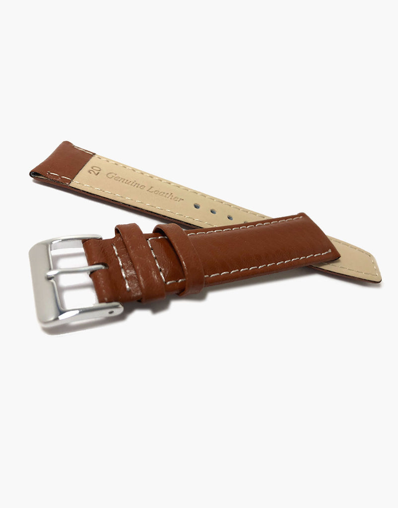 LUX Light Brown Buffalo Grain Padded Watch Band w/ White Stitching LUX
