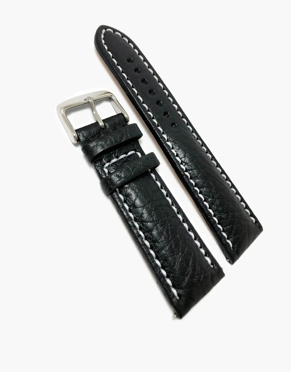 Lux Italian Buffalo Milano Padded Watch Band Black W/white Stitching LUX