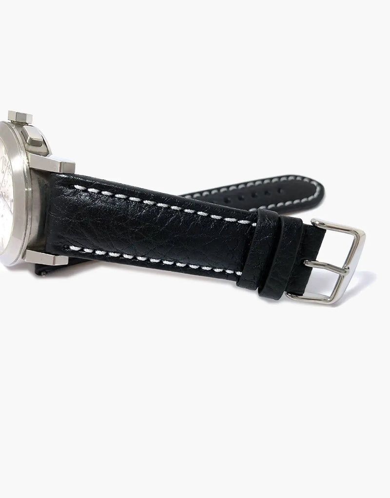 Lux Italian Buffalo Milano Padded Watch Band Black W/white Stitching LUX