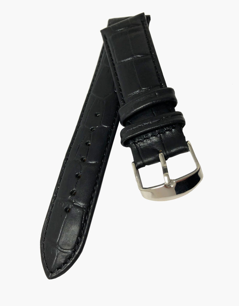 LUX Padded Black Calf Leather Alligator Grain Watch Strap LUX