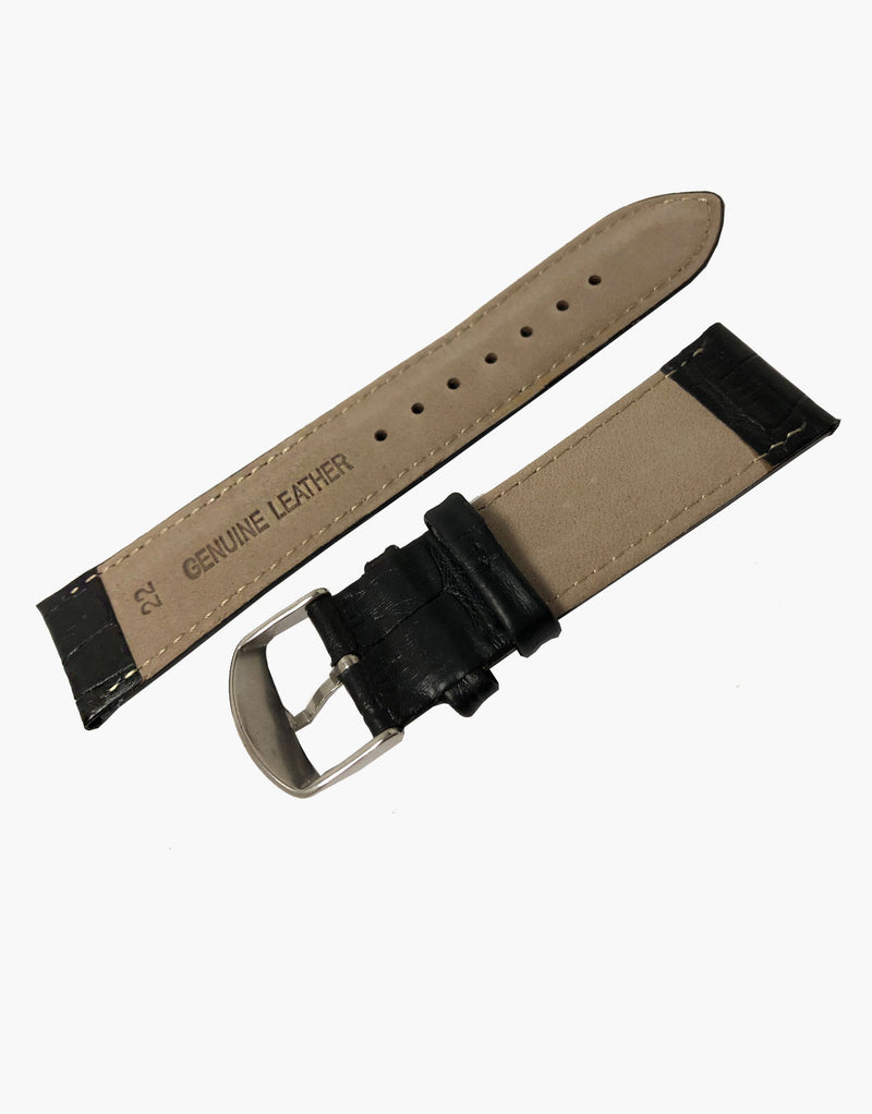 LUX Padded Black Calf Leather Alligator Grain Watch Strap LUX