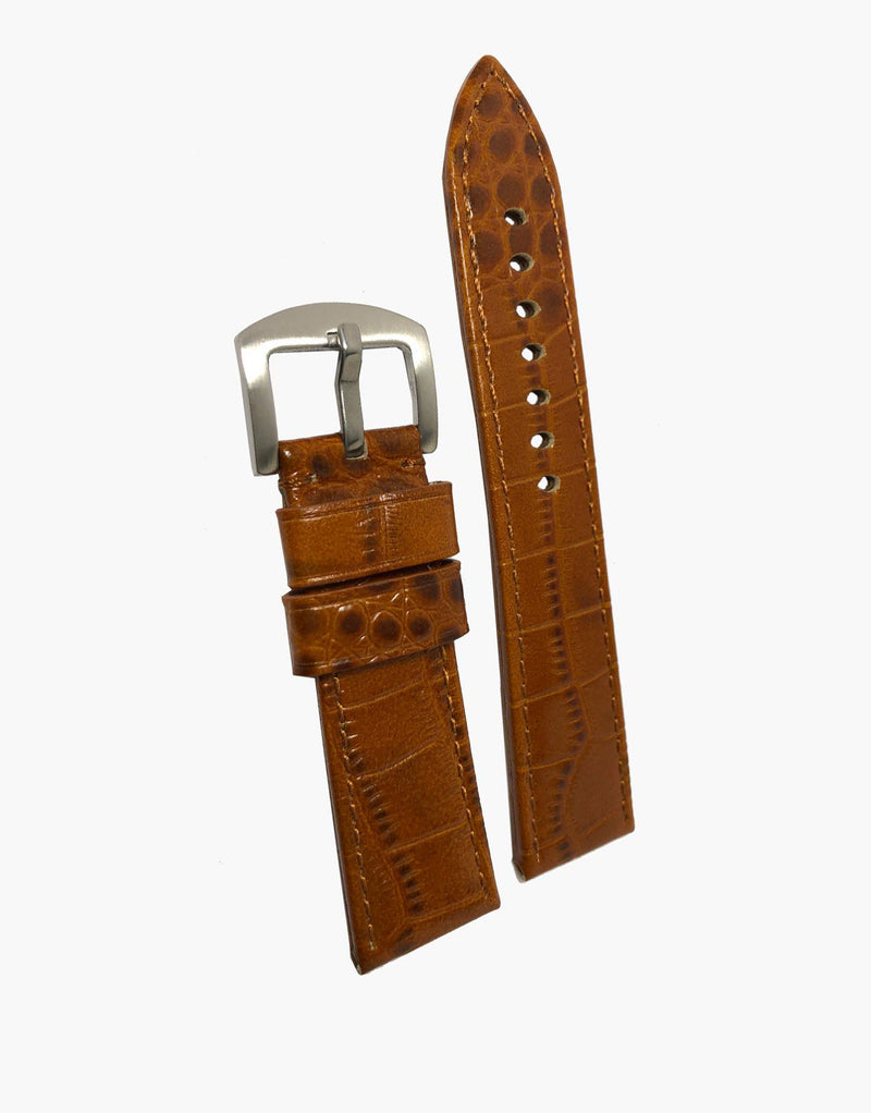 Tan-Brown Crocodile Grain Leather Watch Band Strap LUX