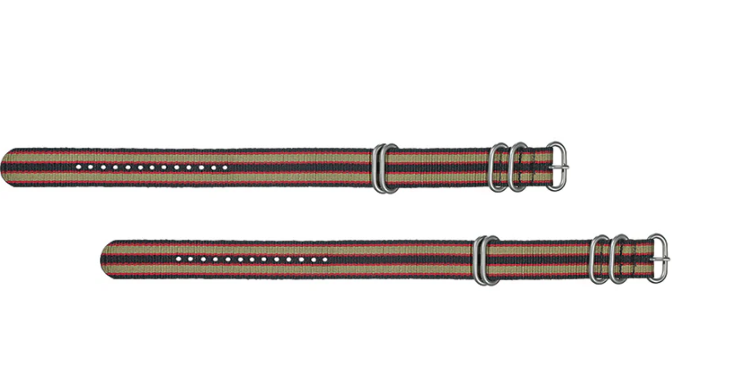 Nato Nylon Watch Band 2 Strips Brushed Steel Fittings red-gray-black