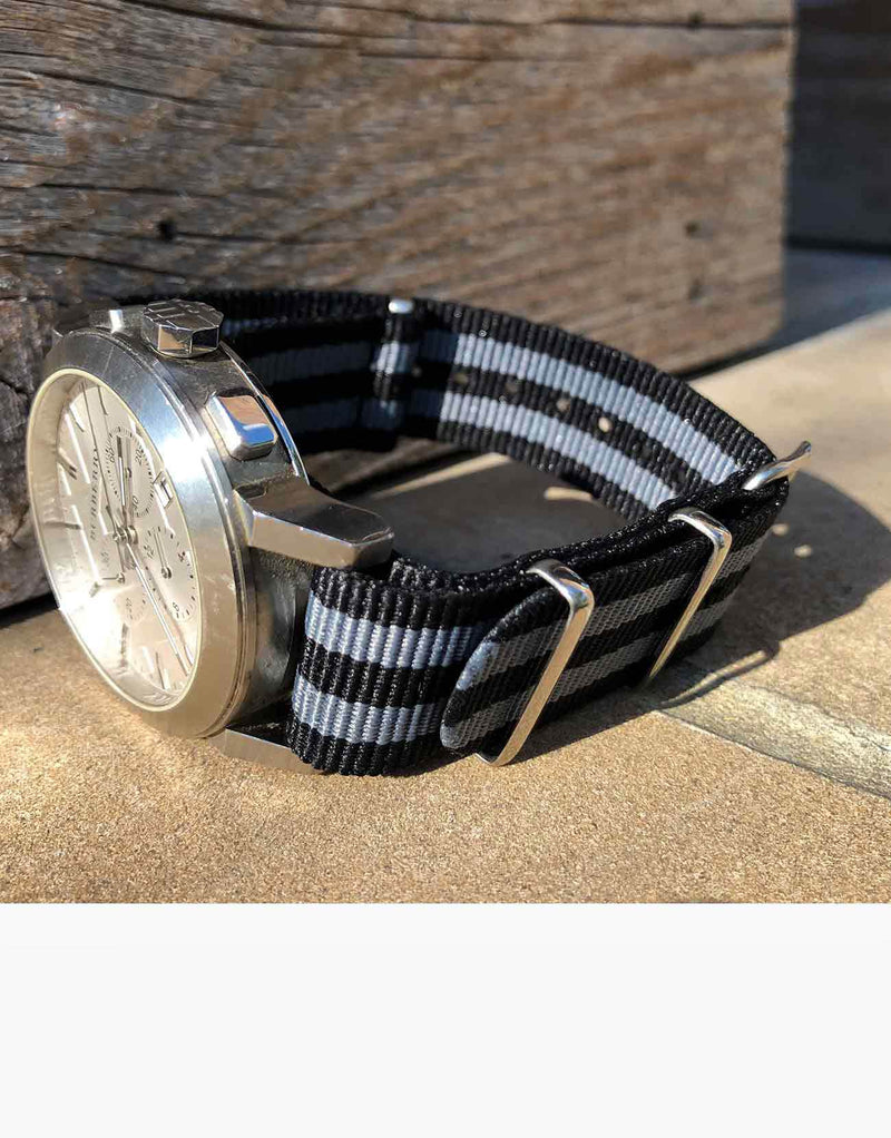 BOND Nylon N.A.T.O Black and Gray watch straps by LUX LUX