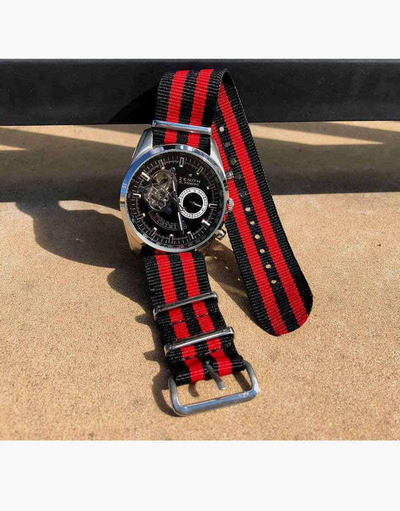 BOND Nylon N.A.T.O Red and Black Watch Straps by LUX LUX