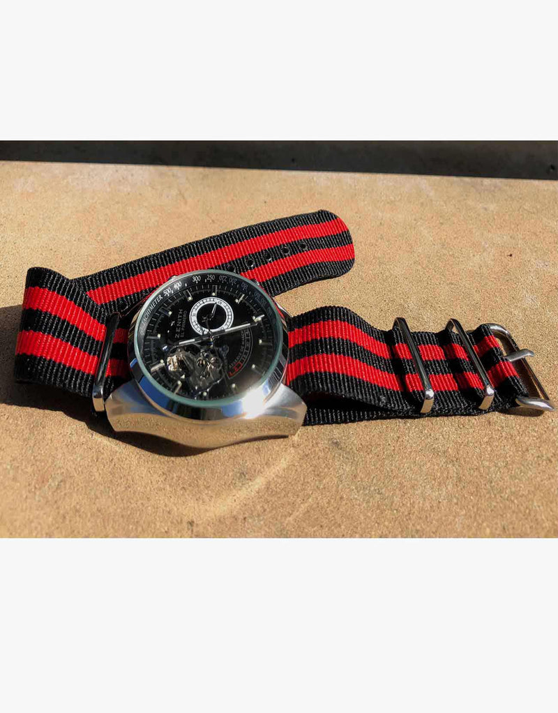 BOND Nylon N.A.T.O Red and Black Watch Straps by LUX LUX