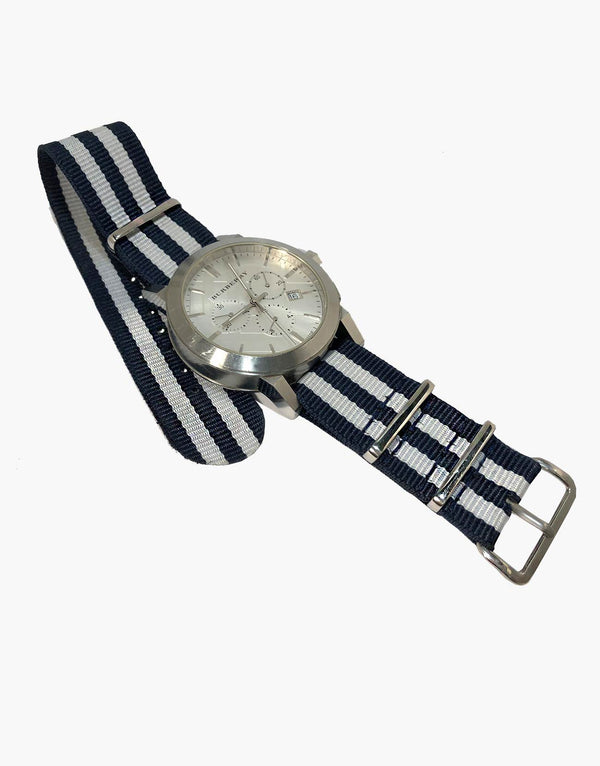 BOND Nylon N.A.T.O Style Blue and White Watch Bands by LUX LUX