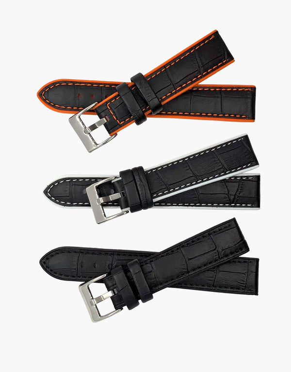 orange-black-white-Black-Alligator-Calf-Leather-and-High-Silicone-Hybrid-watch-bands-top