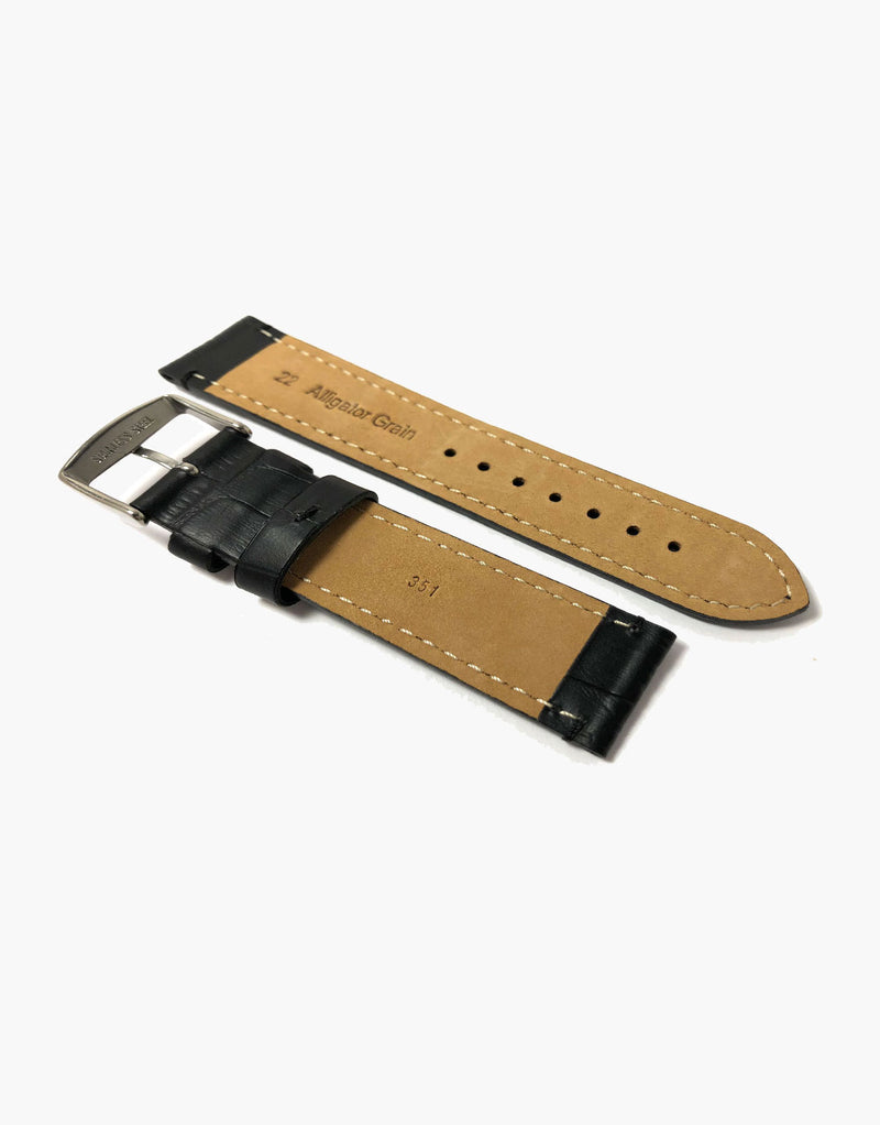 LUX Black Genuine leather watch strap Alligator Grain Slim Flat-matte LUX
