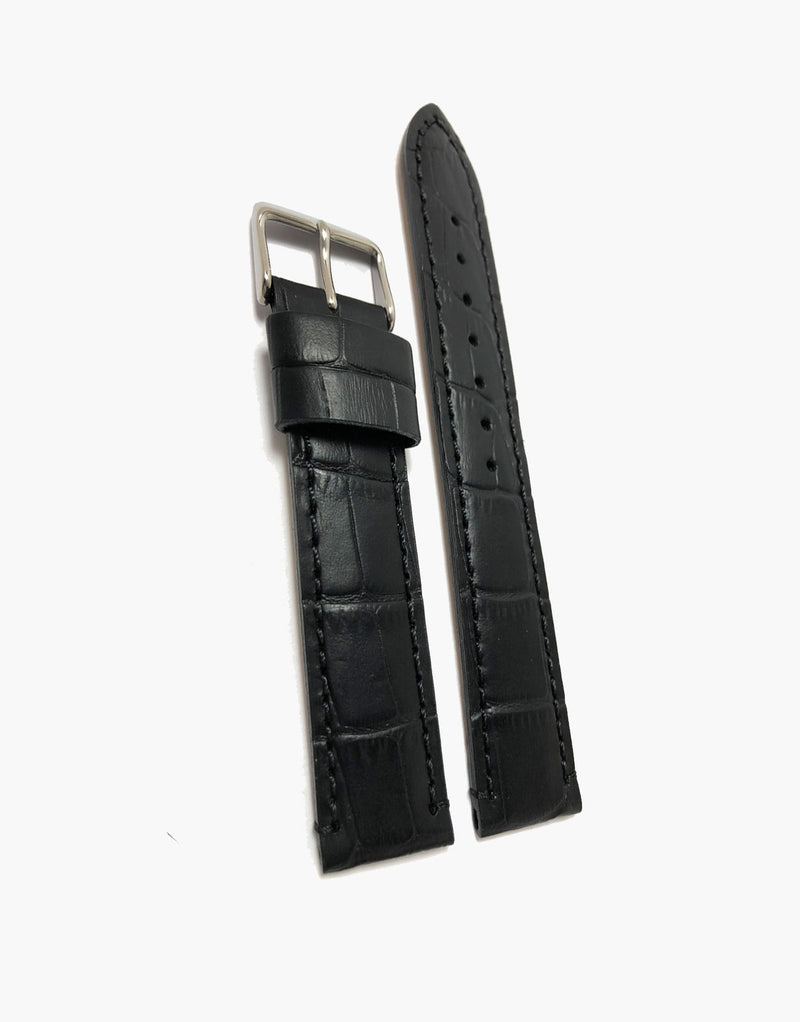  20mm Black Genuine Leather Watch Band