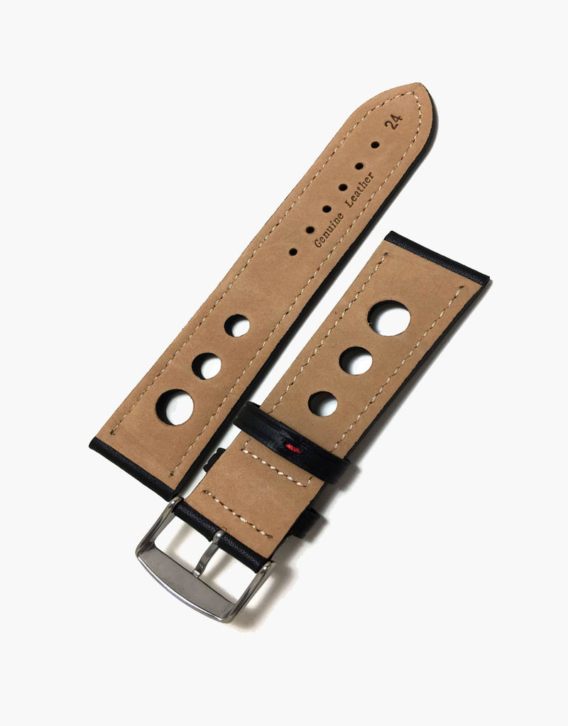 Calf Leather Watchbands Black with Red Stitching-LUX Grand Prix Rally LUX