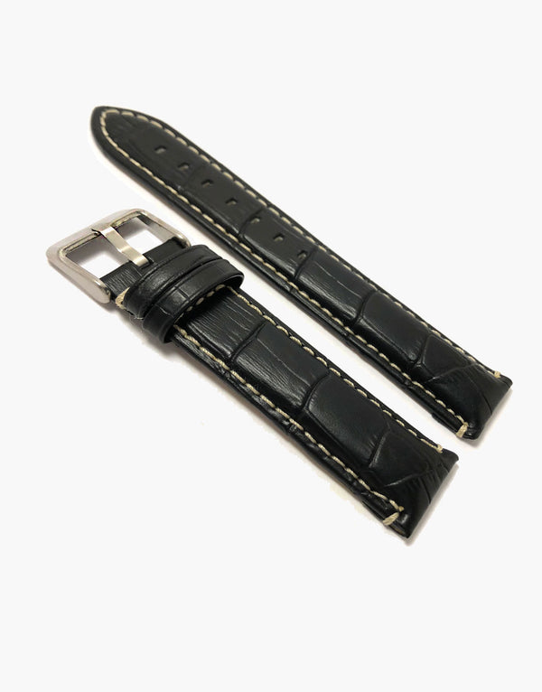 LUX Black Leather Alligator Grain padded Watch Bands LUX