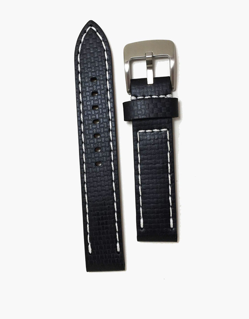 20mm Black Leather Carbon Fiber Embossed Watch Band white stitching –  LuxWatchStraps