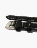 LUX Black Oil Tanned Leather Watch Band Flat Thick Vintage White Stitching LUX