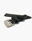 LUX Black Oil Tanned Leather Watch Band Flat Thick Vintage White Stitching LUX