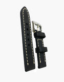 LUX Black Oil Tanned Leather Watch Band Flat Thick Vintage White Stitching LUX