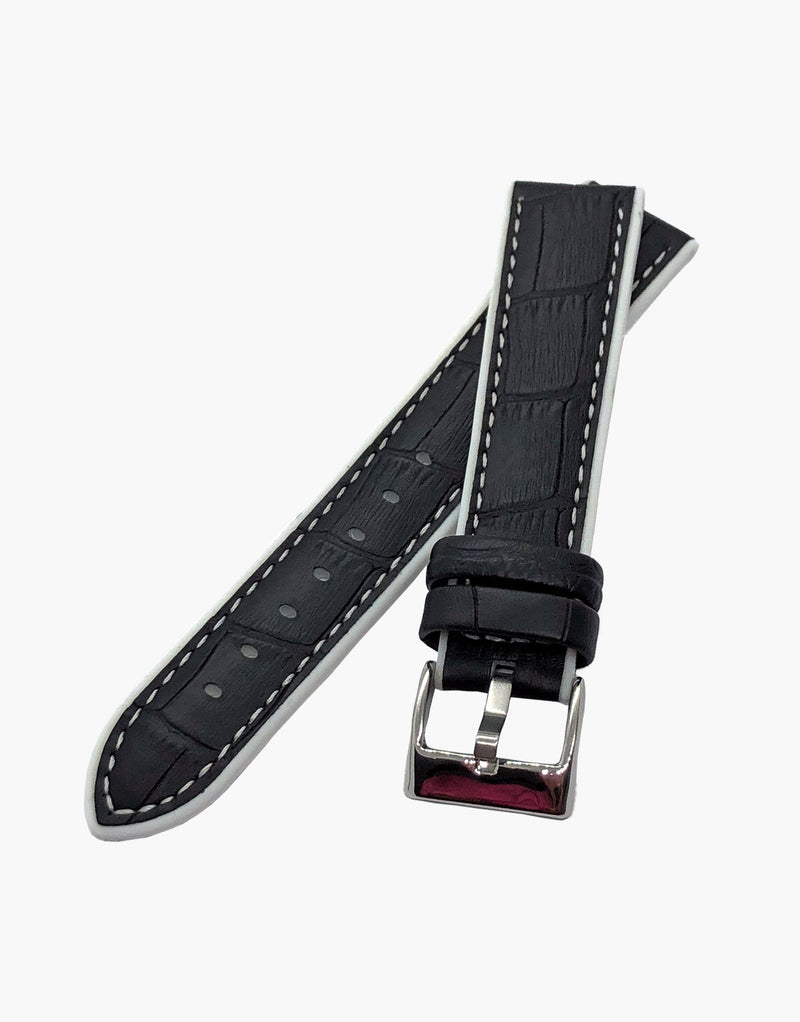 Black-Alligator-Calf-Leather-and-white-High-Silicone-watch-bands-top-side