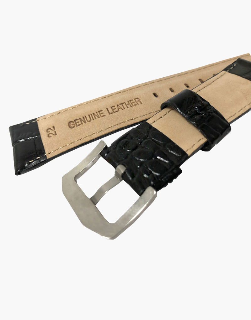 LUX Crocodile Grain Leather Black Watch Band Strap LUX