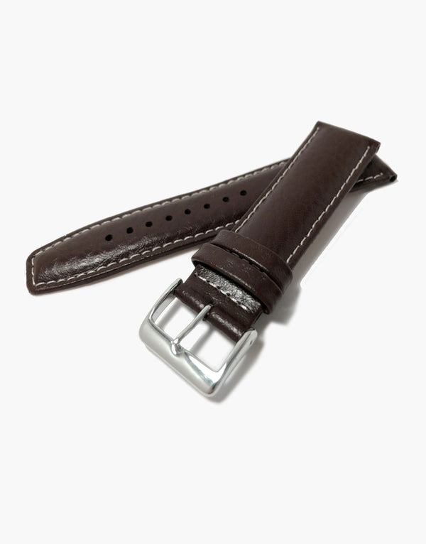 LUX Dark Brown Leather Buffalo Grain Padded Watch Band w/ White Stitching LUX