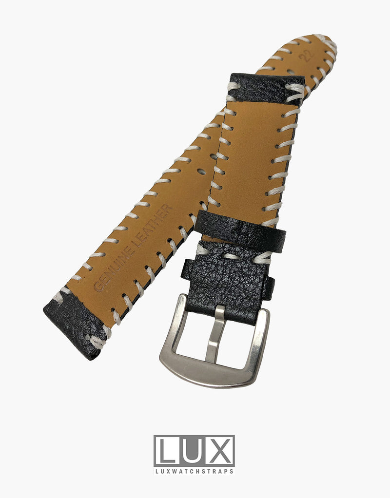 LUX Genuine Leather Rustic Black Watch Band Lux Watch Straps