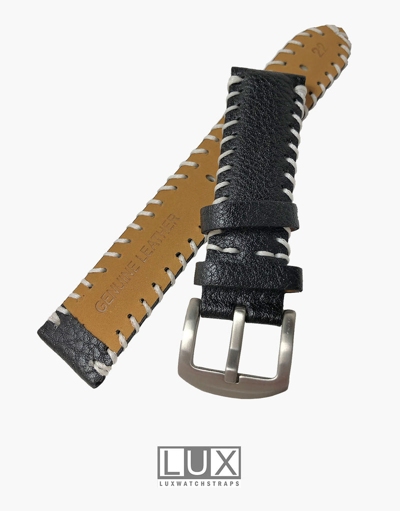LUX Genuine Leather Rustic Black Watch Band Lux Watch Straps