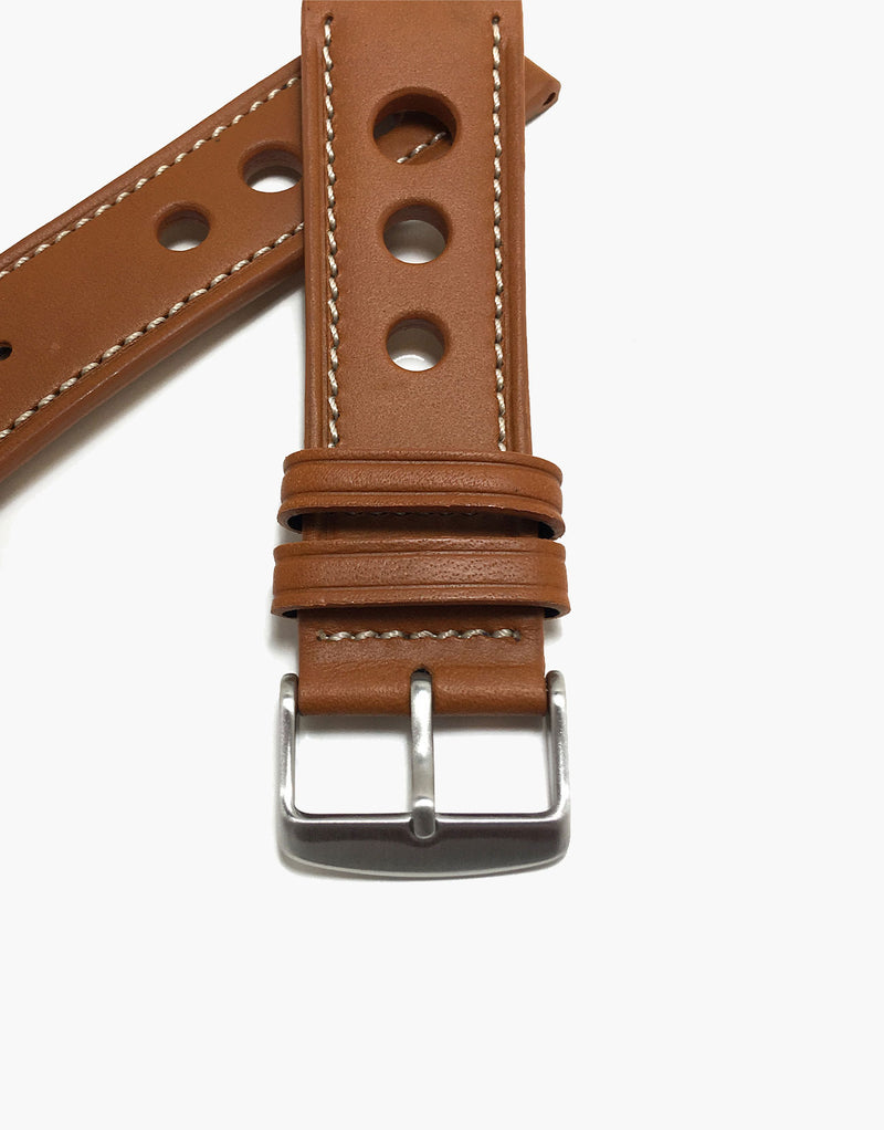 LUX Grand Prix Rally  Vintage Leather Watch Bands Tan with Cream Stitching LUX